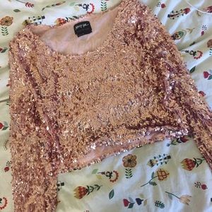 Nasty Gal Pink Sequin Long Sleeve Crop Top